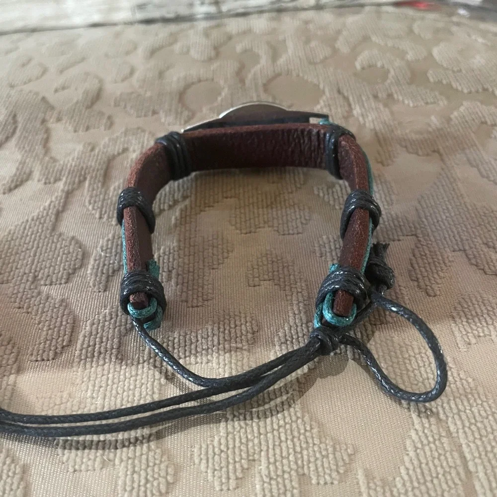 Philadelphia Eagles Leather Bracelet Braided Teal Black Cord NFL Fan Jewelry